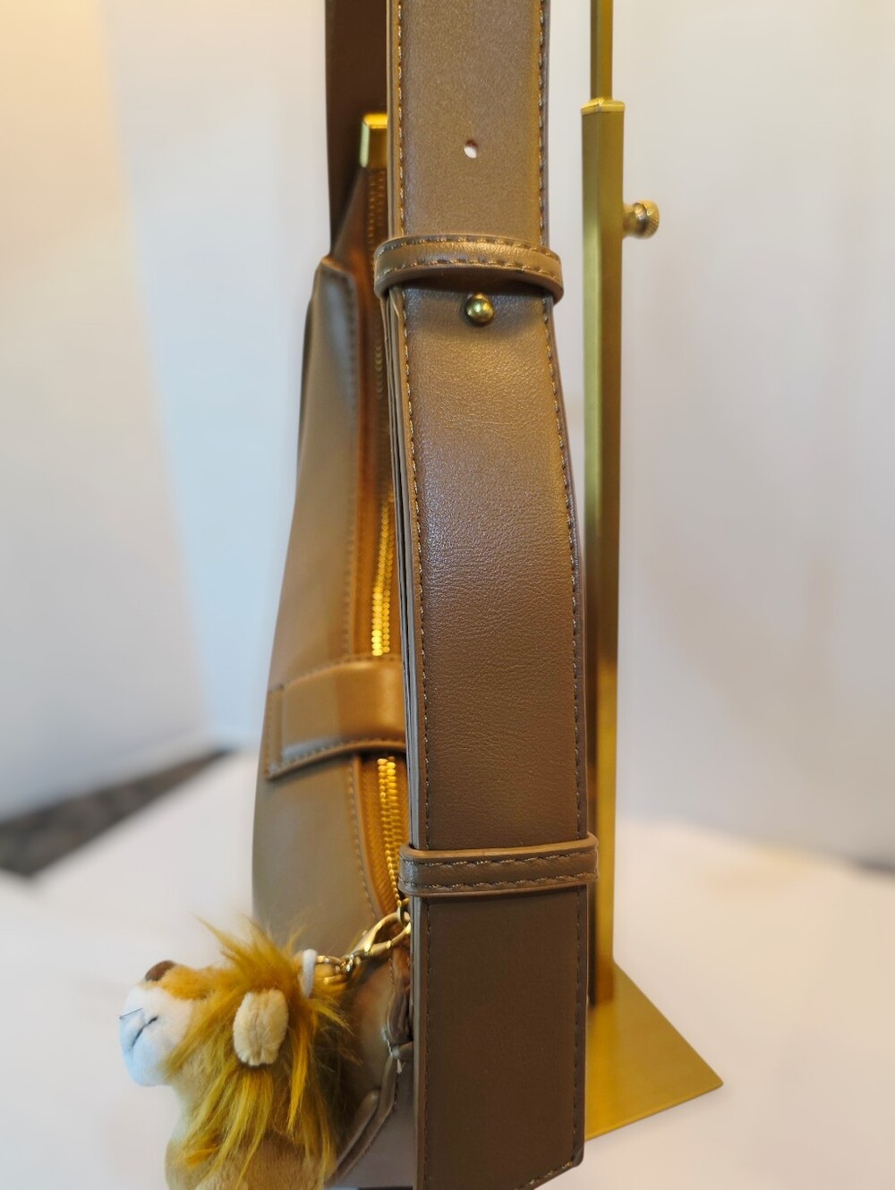 Asymmetric Crescent Shoulder Bag in Beige and Gold By Madison West - Picture 7 of 10